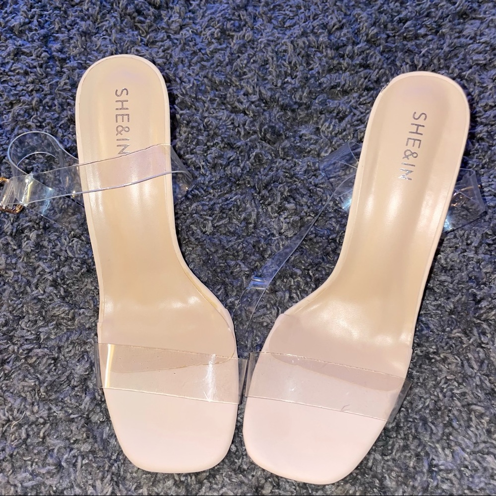 transparent open toe ankle strap block heels